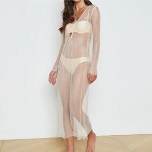 L'Agence Sara Mesh Cover-Up in Champagne Crystals Keyhole Cut Out Small NEW